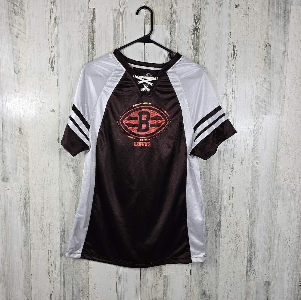 Majestic cleveland browns women's jersey shirt with sequins size medium